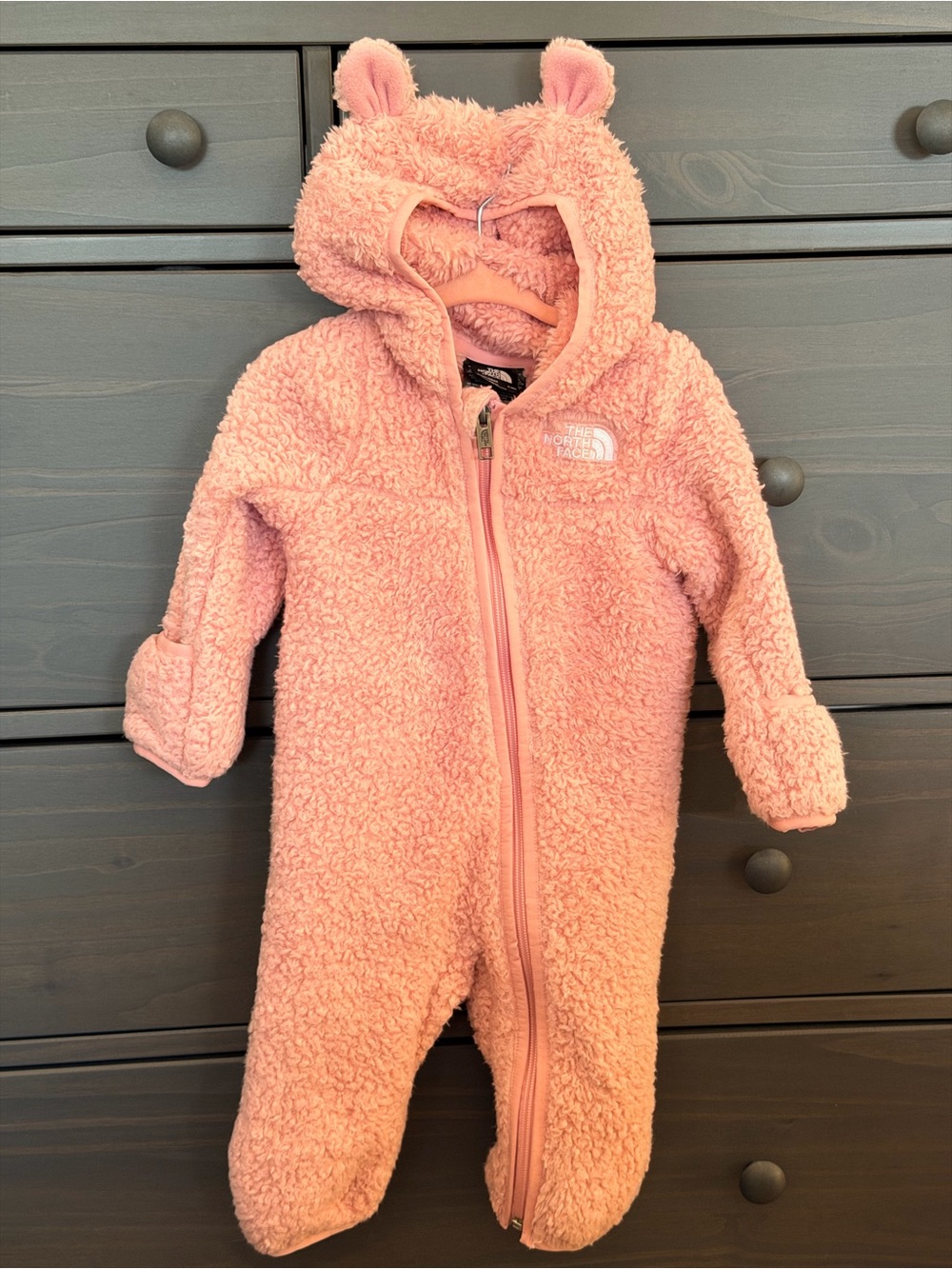 The North Face Plush Pink Hooded Baby Sherpa One-Piece